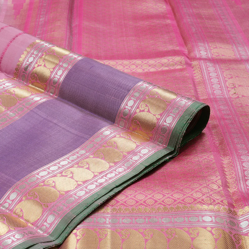 Hayagrivas Baby Pink Handloom Kanjivaram Silk Saree with Purple Border KBD1637A2-3 - Image 4