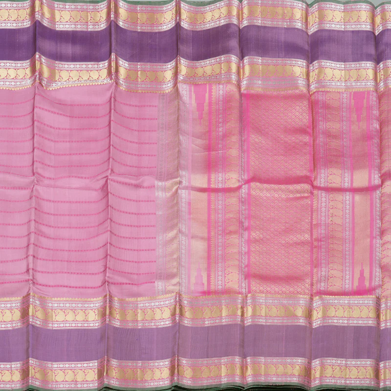 Hayagrivas Baby Pink Handloom Kanjivaram Silk Saree with Purple Border KBD1637A2-3 - Image 5