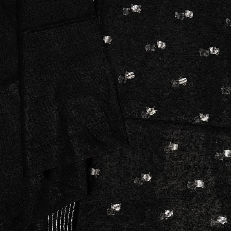 Hayagrivas Black Handloom Linen Saree KSBE147C9-4 - Image 2