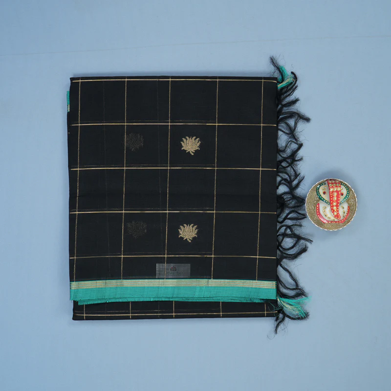 Hayagrivas Black Pure Kanchi Silk Cotton Saree SSCBF44D1-4 - Image 2