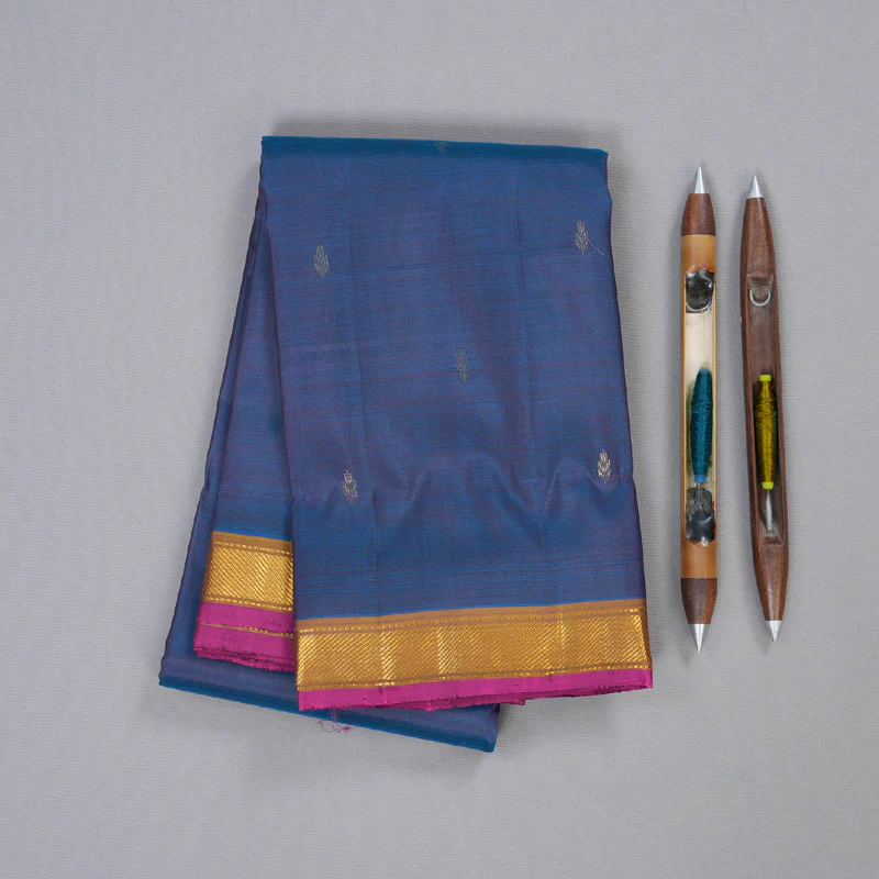 Hayagrivas Blue Handloom Kanjivaram Silk Saree with Honey Tone Border KBD1921B4-9