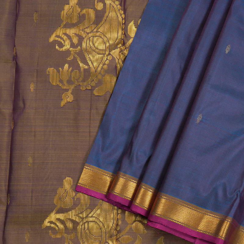 Hayagrivas Blue Handloom Kanjivaram Silk Saree with Honey Tone Border KBD1921B4-9 - Image 2