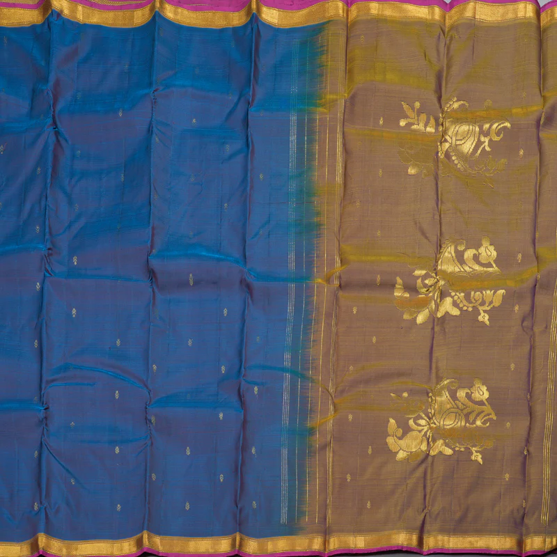 Hayagrivas Blue Handloom Kanjivaram Silk Saree with Honey Tone Border KBD1921B4-9 - Image 4