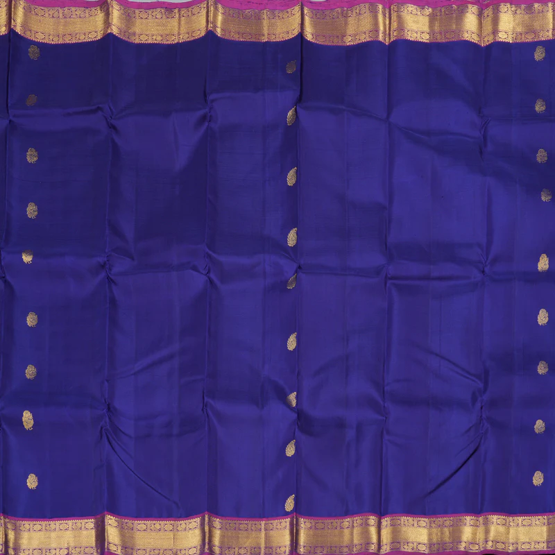 Hayagrivas Blue Handloom Kanjivaram Silk Saree with Purple Border KBD1616A1-1 - Image 3