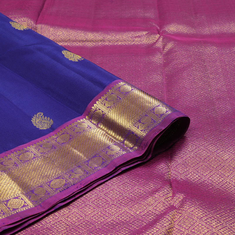 Hayagrivas Blue Handloom Kanjivaram Silk Saree with Purple Border KBD1616A1-1 - Image 4