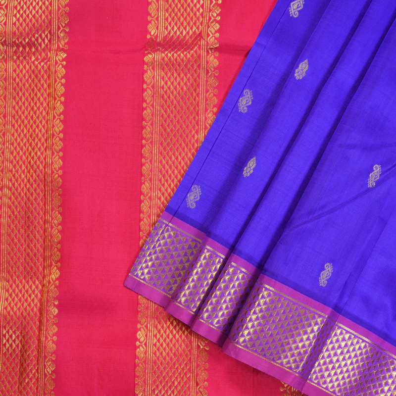 Hayagrivas Blue Handloom Kanjivaram Silk Saree with Purple Border KBD1922B2-7 - Image 2
