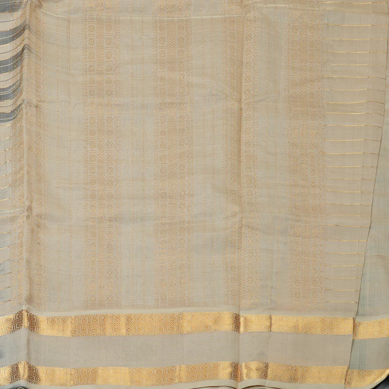 Hayagrivas Bottle Green & Cream Stripes Pure Silk Cotton Saree SSCBF37D1-8 - Image 5
