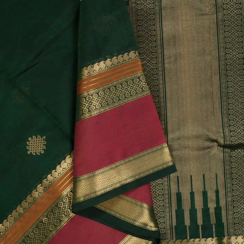 Hayagrivas Bottle Green Kanchi Silk Cotton Saree KSBE124C9-2 - Image 2