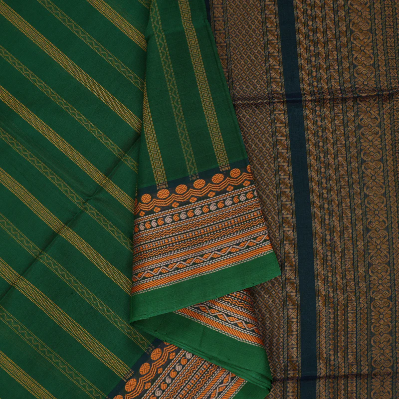 Hayagrivas Bottle Green Kora Silk Cotton Saree SSCBF15D5-1 - Image 2