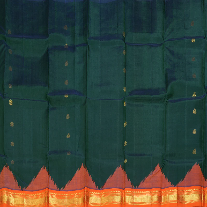 Hayagrivas Bottle Green Pure One-sided border Kanjivaram Silk Saree KBE2307B5-13 - Image 4