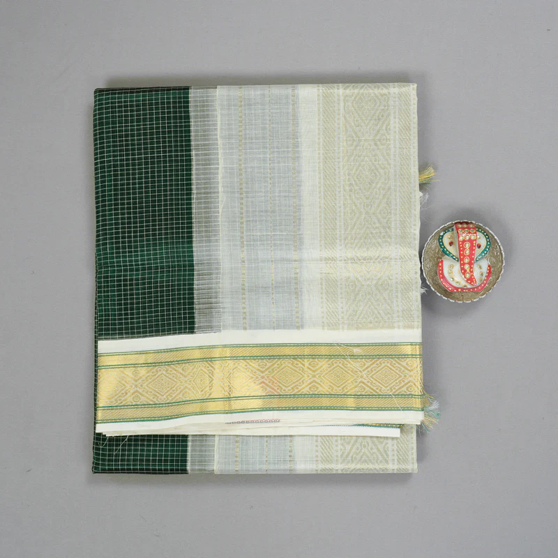 Hayagrivas Bottle Green Pure Silk Cotton Saree SSCBF16D2-20 - Image 2