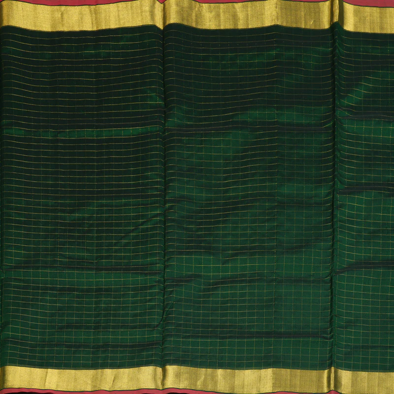 Hayagrivas Bottle Green Ten Yards Pure Silk Cotton Saree SSCBF52E2-3 - Image 3