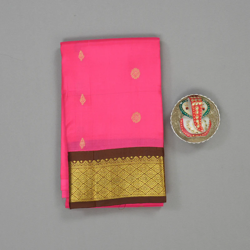 Hayagrivas Bright Pink Pure One-sided Border Kanjivaram Silk Saree KBE1827L1-20 - Image 2