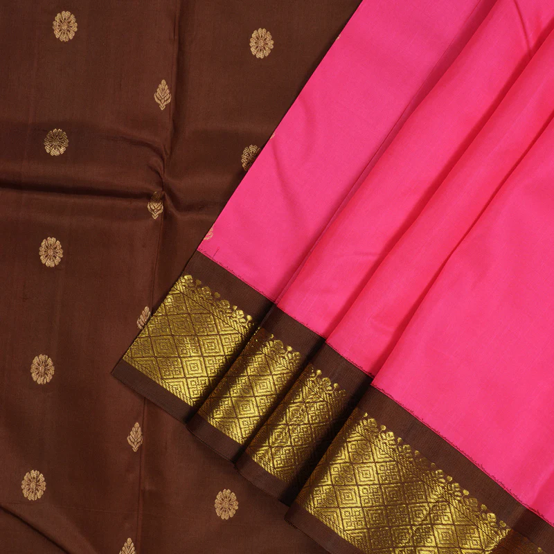 Hayagrivas Bright Pink Pure One-sided Border Kanjivaram Silk Saree KBE1827L1-20 - Image 3