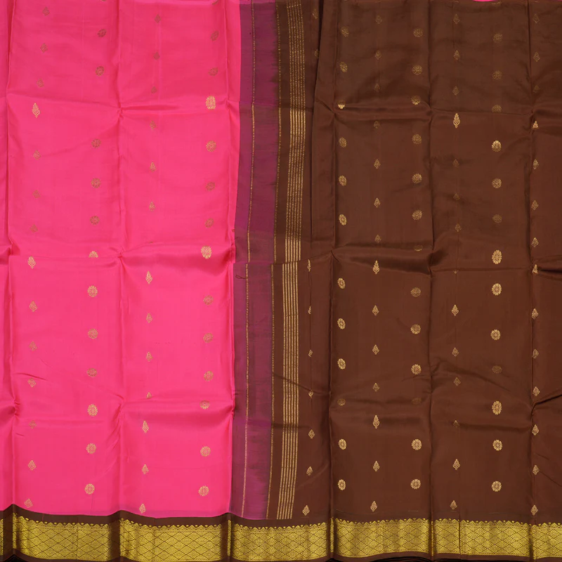 Hayagrivas Bright Pink Pure One-sided Border Kanjivaram Silk Saree KBE1827L1-20 - Image 4