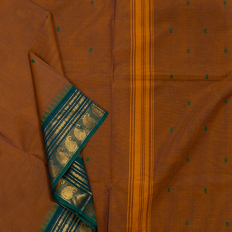 Hayagrivas Brown Handloom Chettinad Cotton Saree KSBE86A4-7 - Image 2