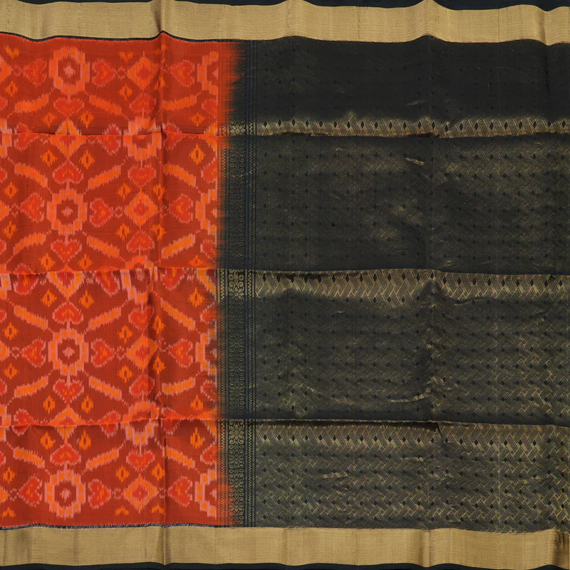 Hayagrivas Burnt Orange Pure Ikkat Soft Silk Saree KSBE28I4-5 - Image 4