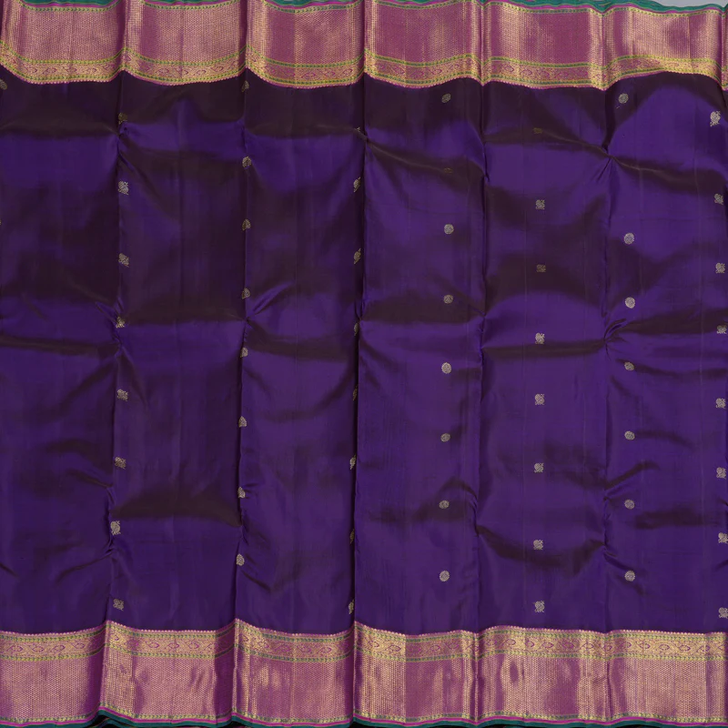 Hayagrivas Dark Blue Handloom Kanjivaram Silk Saree with Purple Border KBD1985B3-1 - Image 3