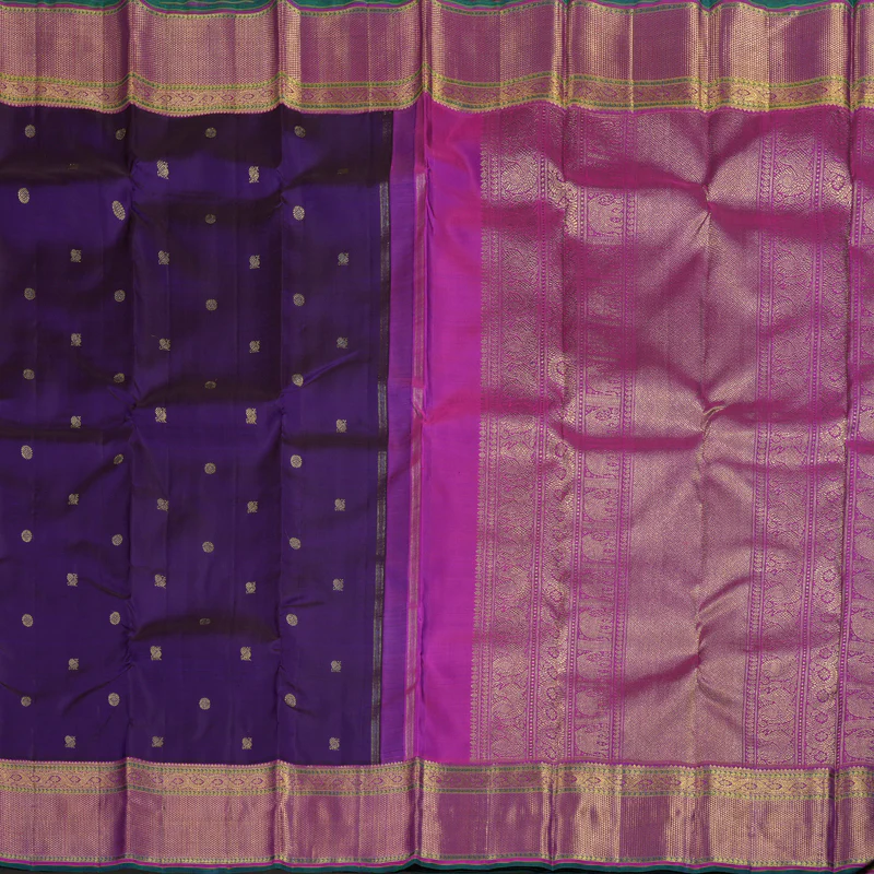 Hayagrivas Dark Blue Handloom Kanjivaram Silk Saree with Purple Border KBD1985B3-1 - Image 5