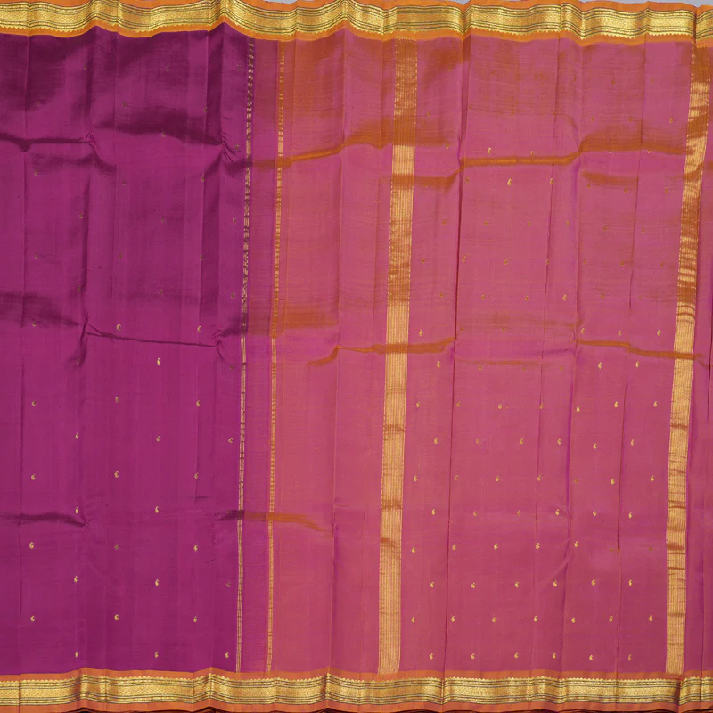 Hayagrivas Dark Purple Handloom Kanjivaram Silk Saree with Honey Mustard Border KBD1922B1-18 - Image 4