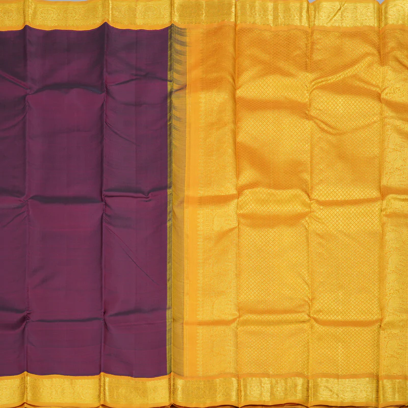 Hayagrivas Dark Purple Handloom Kanjivaram Silk Saree with Mustard Border BBD951J2-11 - Image 5