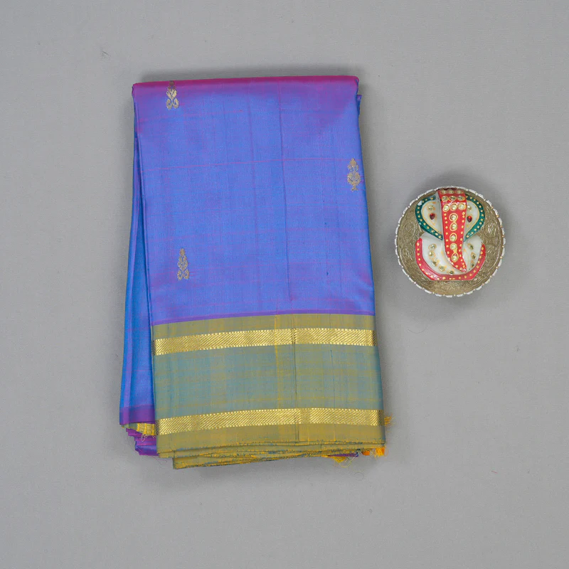 Hayagrivas Dual Toned Purple & Blue Pure One-sided border Kanjivaram Silk Saree KBE2004L2-7 - Image 2