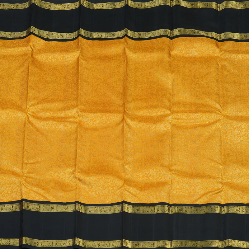 Hayagrivas Exclusive Handwoven Korvai Silk Saree in Sunflower Yellow with captivating Black KBE736G18-1 - Image 4