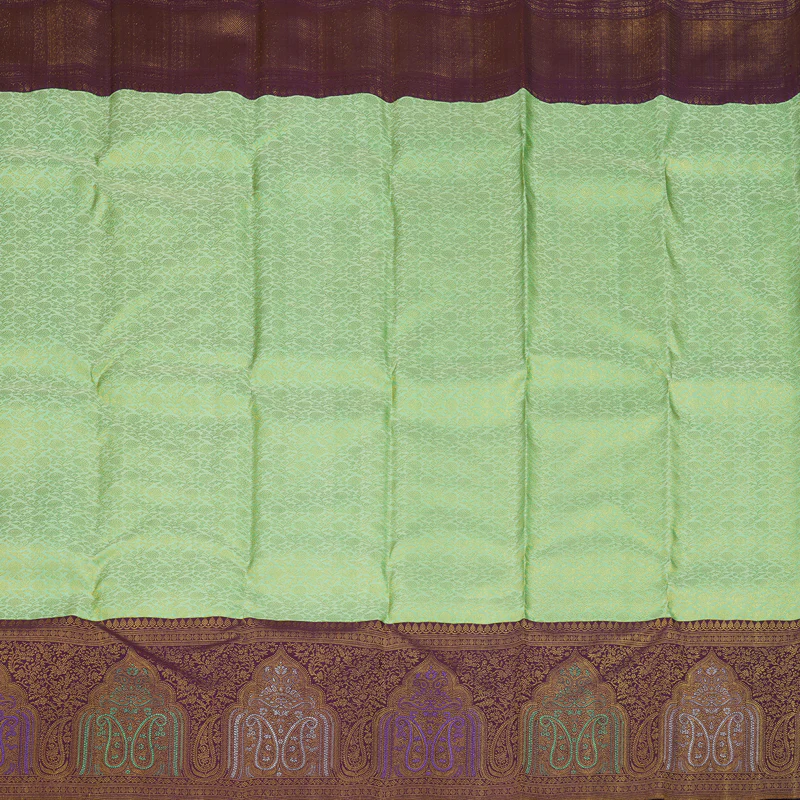 Hayagrivas Exquisite Handwoven Silk Saree in elegant Mild Elaichi green with Plum Purple KBE1012I4-1 - Image 4