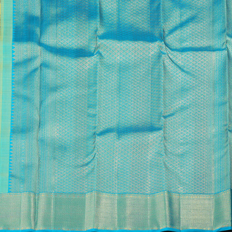 Hayagrivas Fluorescent Green Handloom Kanjivaram Silk Saree with Sky Blue Border KBD1813B28-1 - Image 6