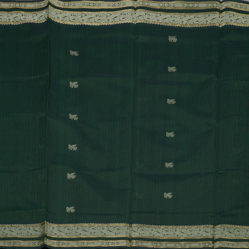 Hayagrivas Green & Midnight Blue Stripes Pure Kanchi Silk Cotton Saree KBE1695K6-19 - Image 3