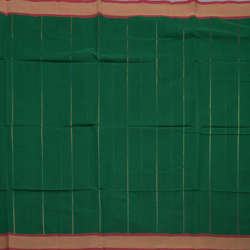 Hayagrivas Green Pure Cotton Saree with Mild Red Border KBE97D5-7 - Image 3