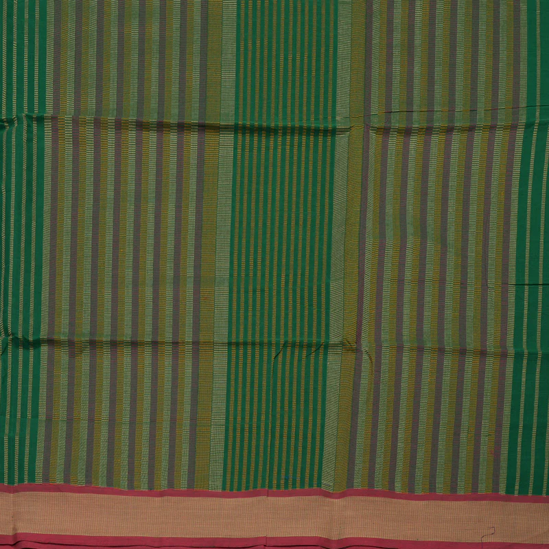 Hayagrivas Green Pure Cotton Saree with Mild Red Border KBE97D5-7 - Image 5