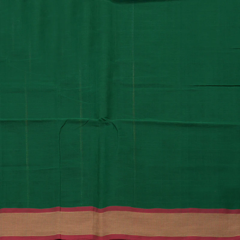 Hayagrivas Green Pure Cotton Saree with Mild Red Border KBE97D5-7 - Image 6
