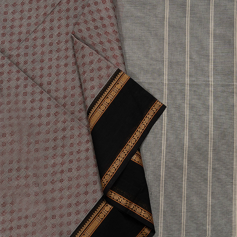 Hayagrivas Grey Handloom Chettinad Cotton Saree KSBE86A5-3 - Image 2
