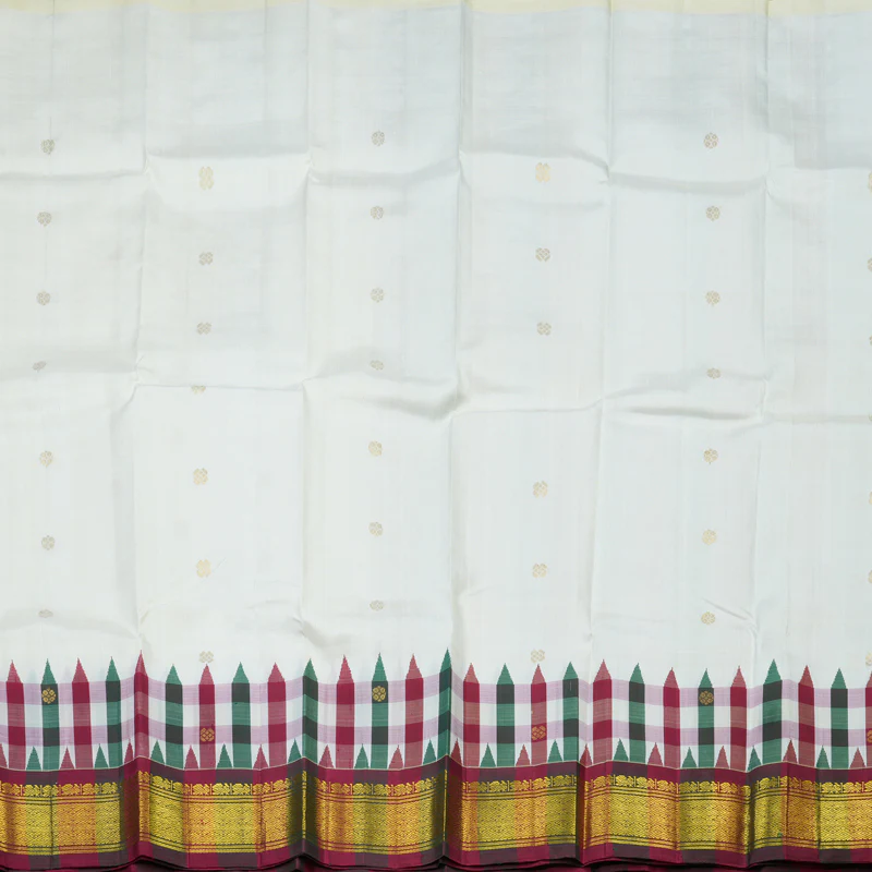 Hayagrivas Half-White Pure One-sided border Kanjivaram Silk Saree KBE1543K6-2 - Image 4
