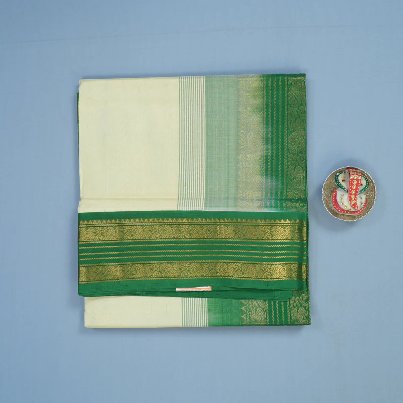 Hayagrivas Half-White Pure Silk Cotton Saree KBE1723K10-1 - Image 2