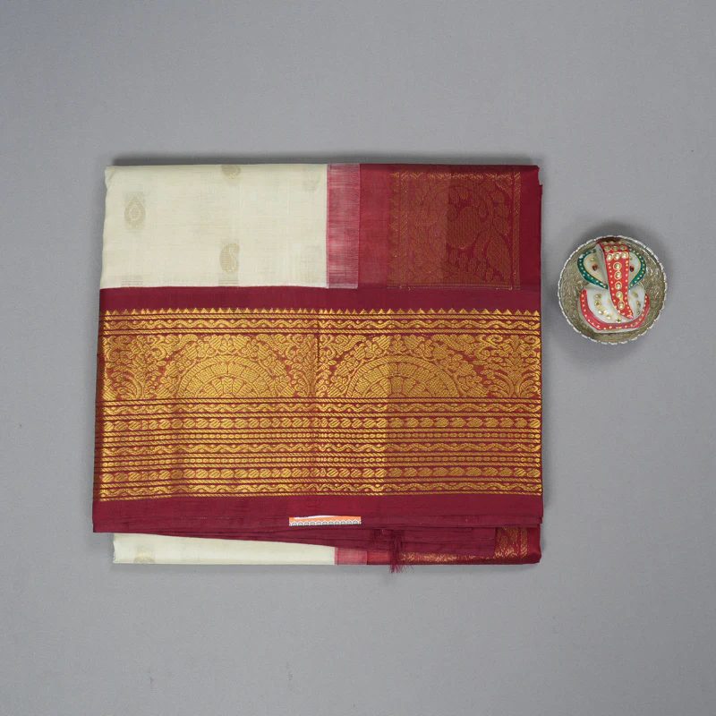 Hayagrivas Half-White Pure Silk Cotton Saree SSCBF36D11-1 - Image 2
