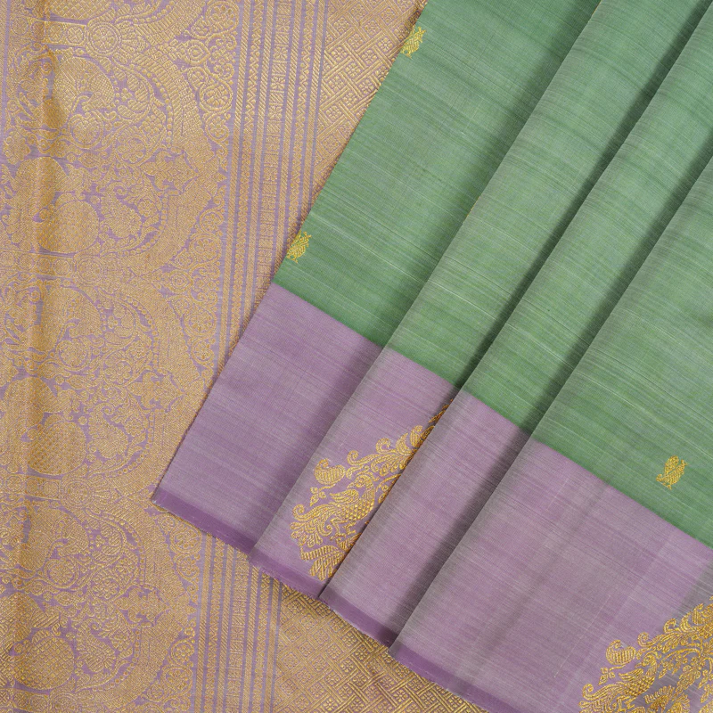 Hayagrivas Handloom Apple Green Kanjivaram Silk Saree with Lilac Border BE807-SBS - Image 2