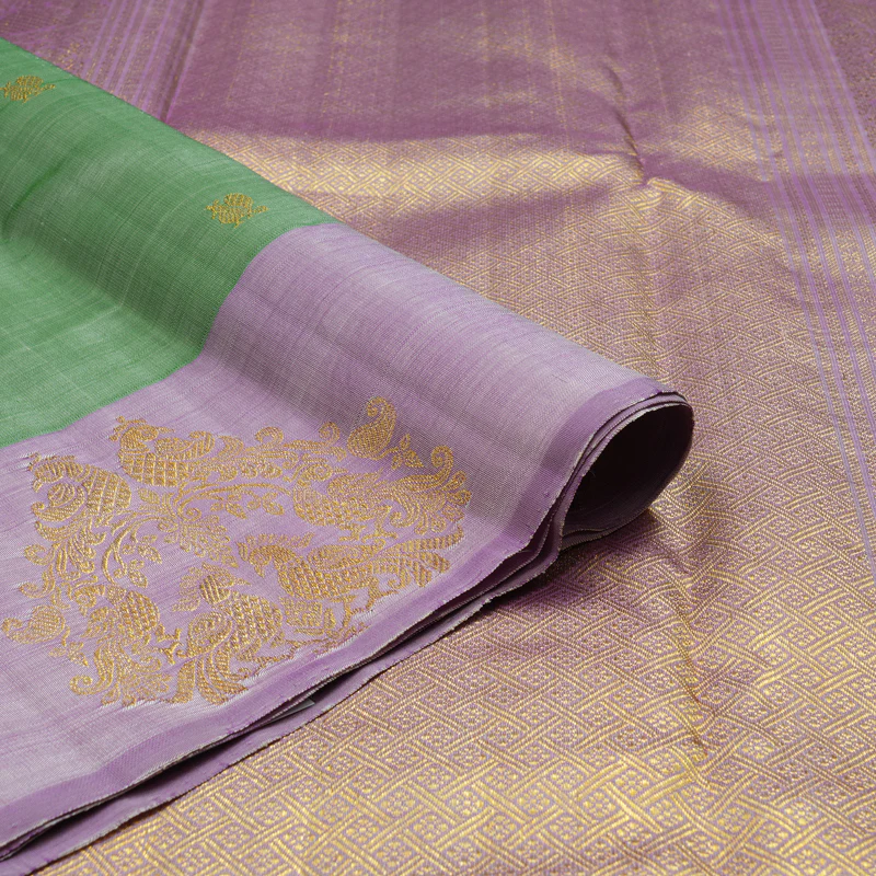 Hayagrivas Handloom Apple Green Kanjivaram Silk Saree with Lilac Border BE807-SBS - Image 3