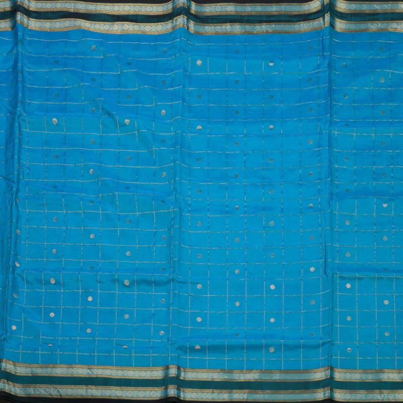 Hayagrivas Handloom Aqua Blue Ten Yards Kanjivaram Silk Cotton Saree with Black Border BBD602G2-3 - Image 3