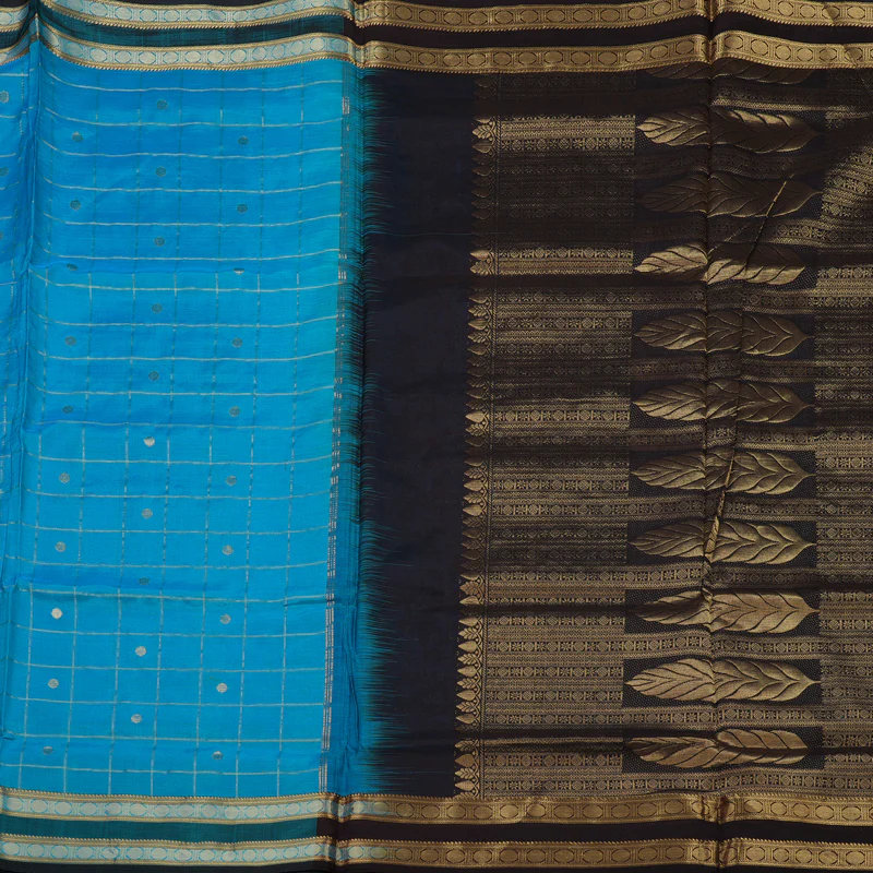 Hayagrivas Handloom Aqua Blue Ten Yards Kanjivaram Silk Cotton Saree with Black Border BBD602G2-3 - Image 4