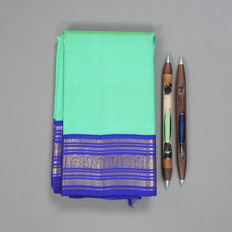 Hayagrivas Handloom Aqua Green Kanjivaram Silk Saree with MS Blue Border KBF273E3-1 - Image 3