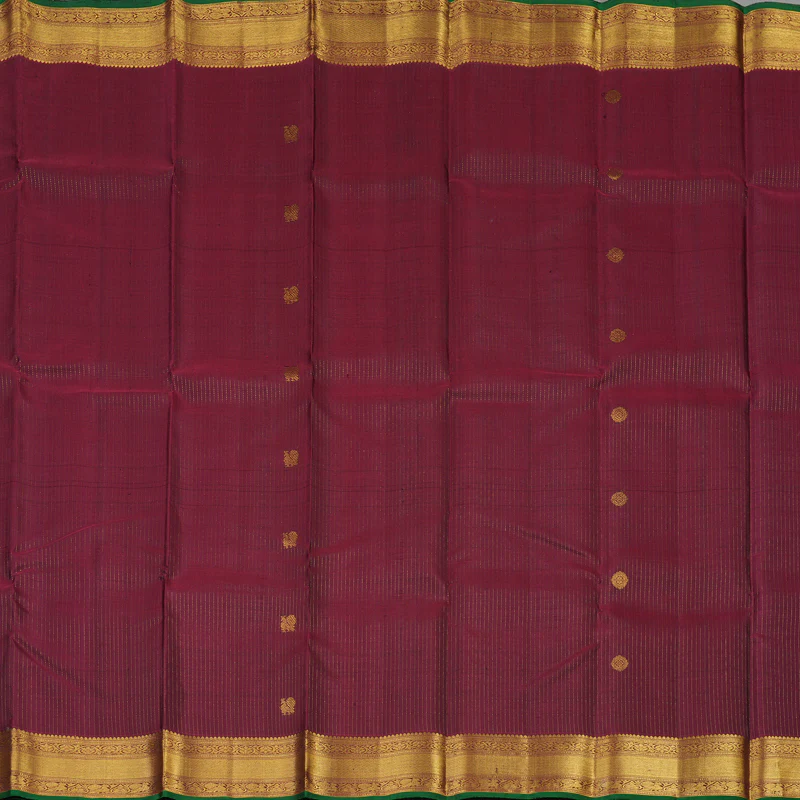 Hayagrivas Handloom Araku Maroon Kanjivaram Silk Saree with Green Selvedge KBE1360J2-2 - Image 4