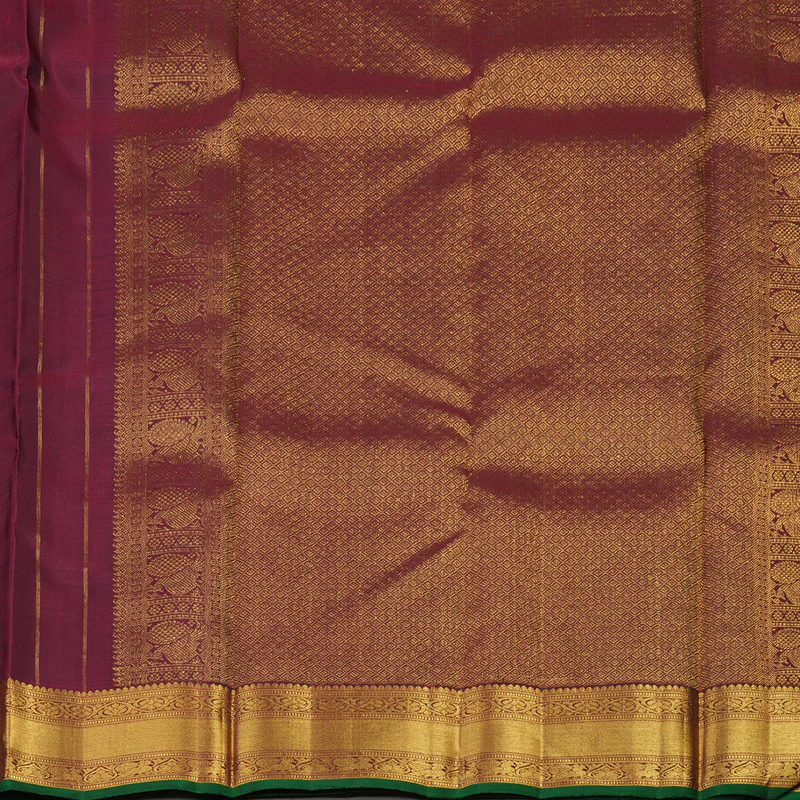 Hayagrivas Handloom Araku Maroon Kanjivaram Silk Saree with Green Selvedge KBE1360J2-2 - Image 6