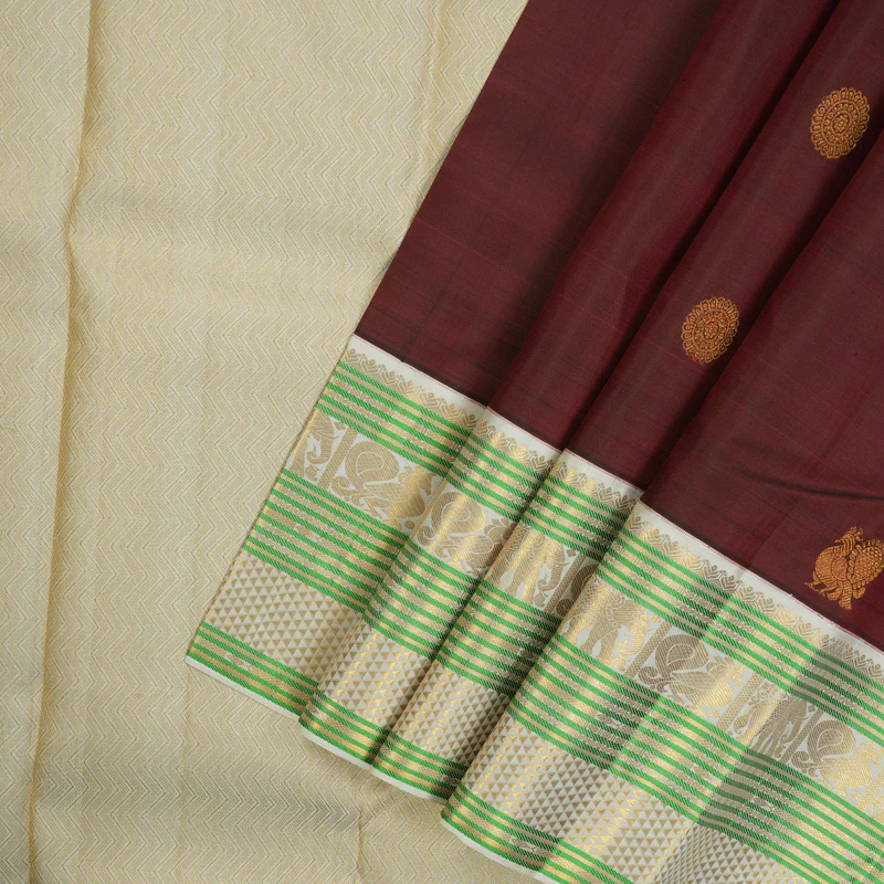 Hayagrivas Handloom Araku Maroon Kanjivaram Silk Saree with Half White Border KBE1606K2-1 - Image 3