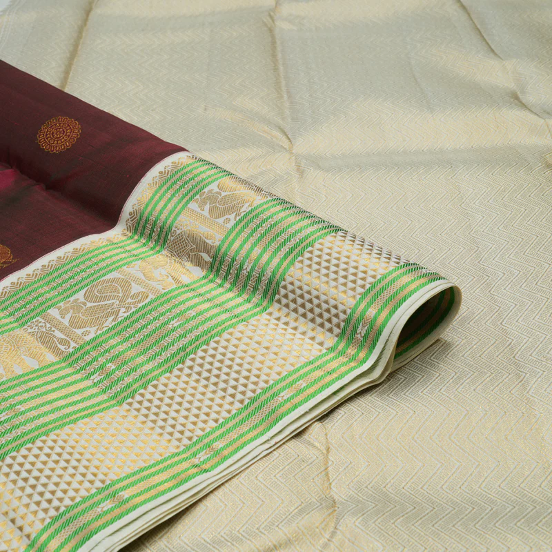 Hayagrivas Handloom Araku Maroon Kanjivaram Silk Saree with Half White Border KBE1606K2-1 - Image 4