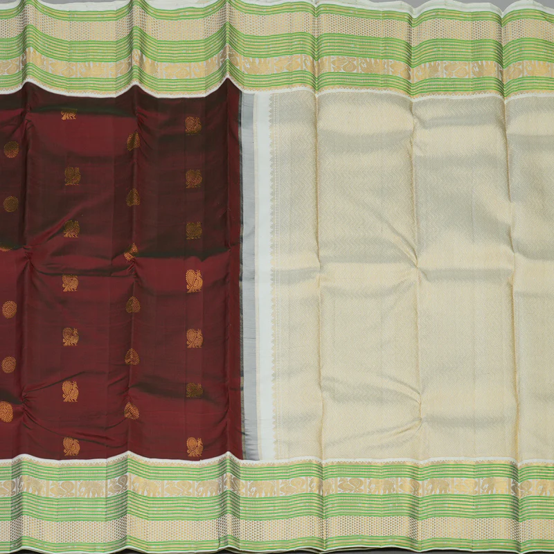 Hayagrivas Handloom Araku Maroon Kanjivaram Silk Saree with Half White Border KBE1606K2-1 - Image 6