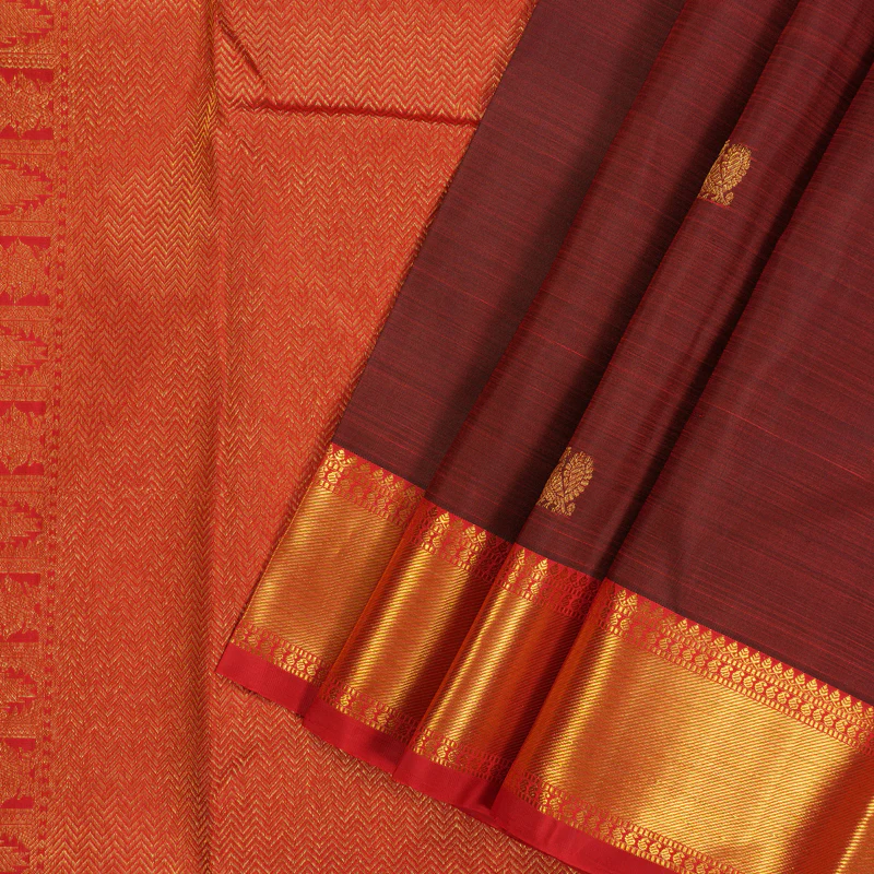 Hayagrivas Handloom Araku Maroon Kanjivaram Silk Saree with Red Border KBE2078A8-1 - Image 2