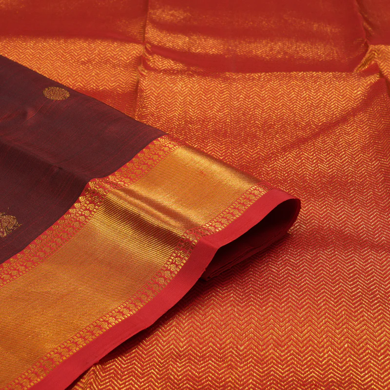 Hayagrivas Handloom Araku Maroon Kanjivaram Silk Saree with Red Border KBE2078A8-1 - Image 3