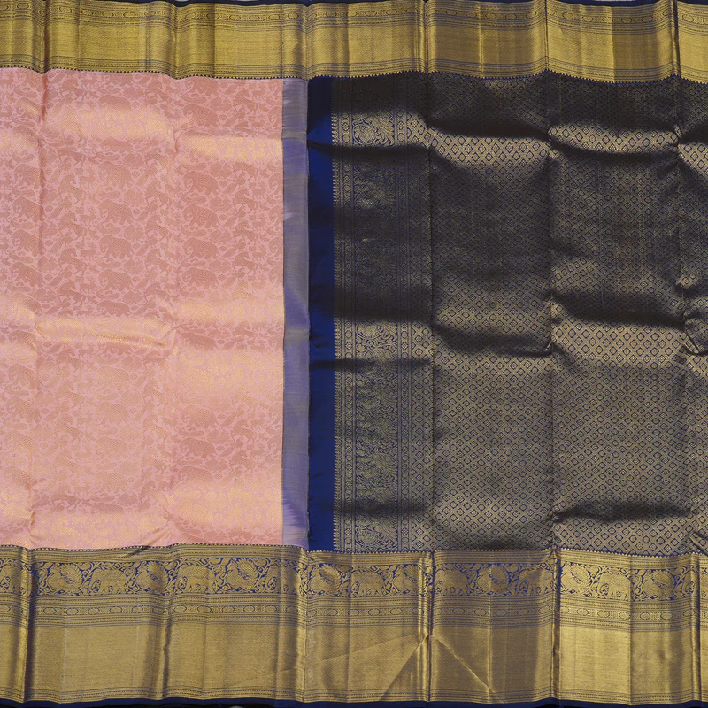 Hayagrivas Handloom Baby Pink Kanjivaram Silk Saree with Peacock Blue Border KBE1912L11-1 - Image 5